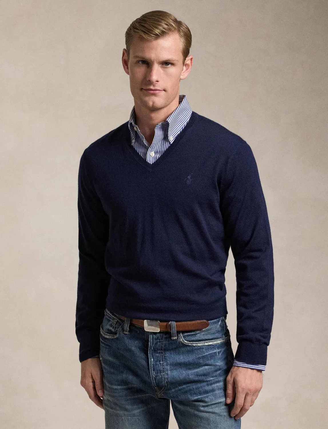 Свитер с V-образным вырезом Polo Ralph Lauren, темно-синий