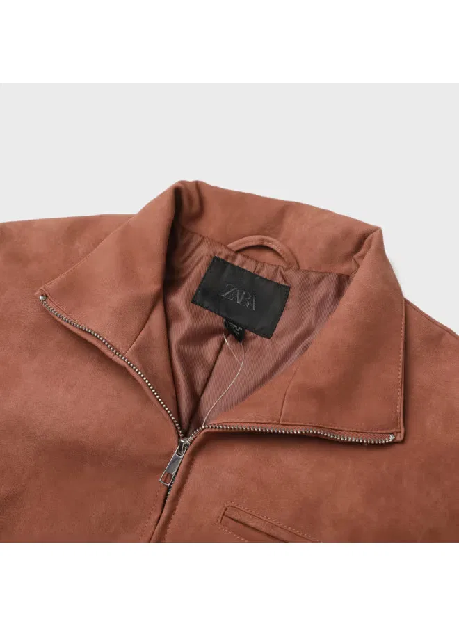 Куртка с воротником-стойкой на молнии Zara, кирпичный — фото 4