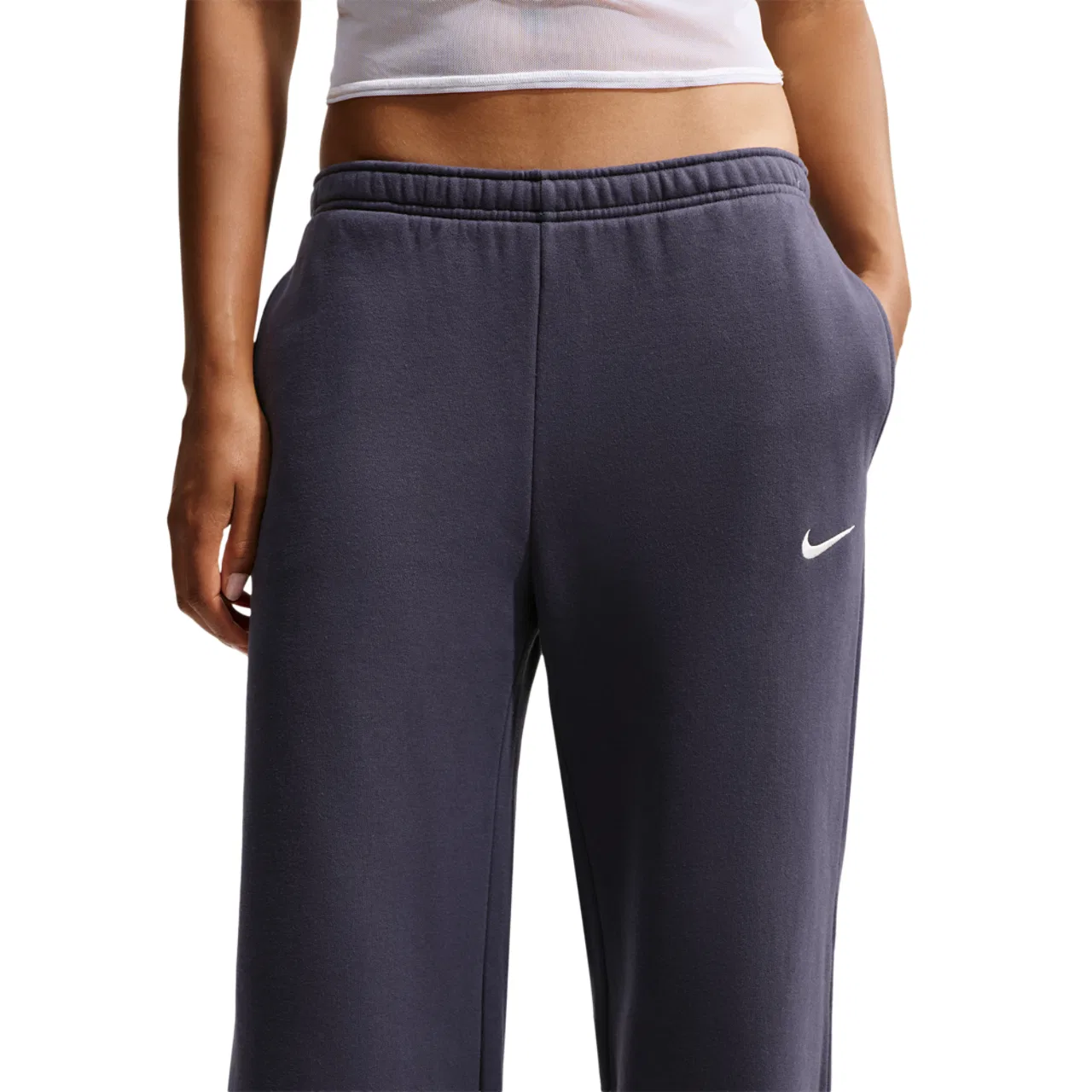 Женские брюки из хлопково-полиэстерового футера Studio Fleece STD Wide Leg Pants Nike, Sail/Gridiron
