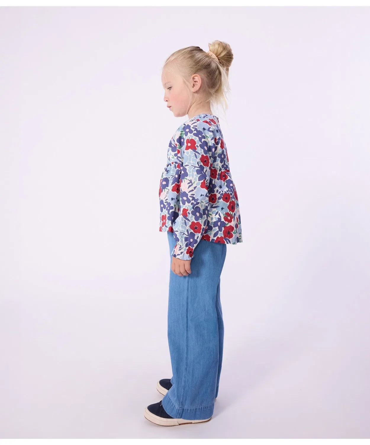 Детская блузка с длинным рукавомс цветочным принтом PETIT BATEAU, Белый — фото 3