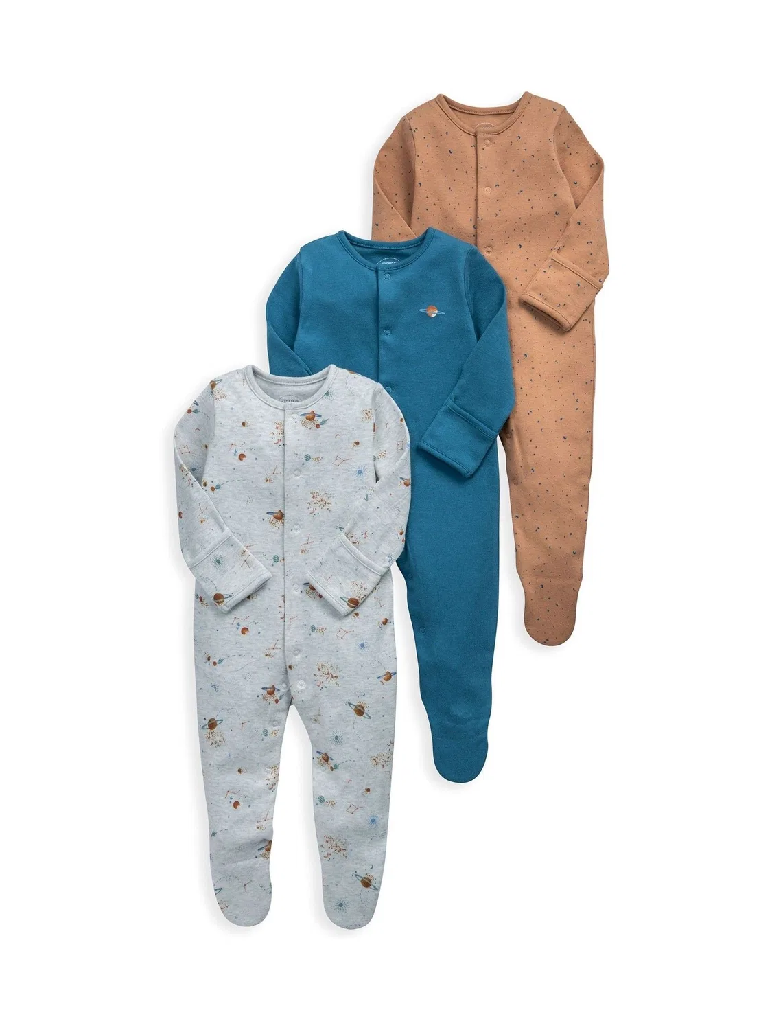 Комплект боди с длинным рукавом Mamas & Papas Blue Planets, 3 шт, голубой — фото 2