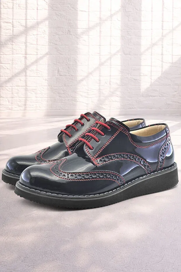 Детские кеды для мальчиков из искусственной кожи Hidra black patent leather laced casual boys' shoes Rakerplus, Black