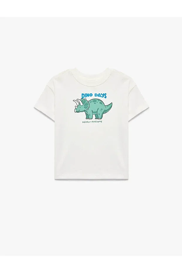 Детская футболка для мальчиков с принтом Dinosaur printed cotton ecru baby boy shirt Koton, Ecru