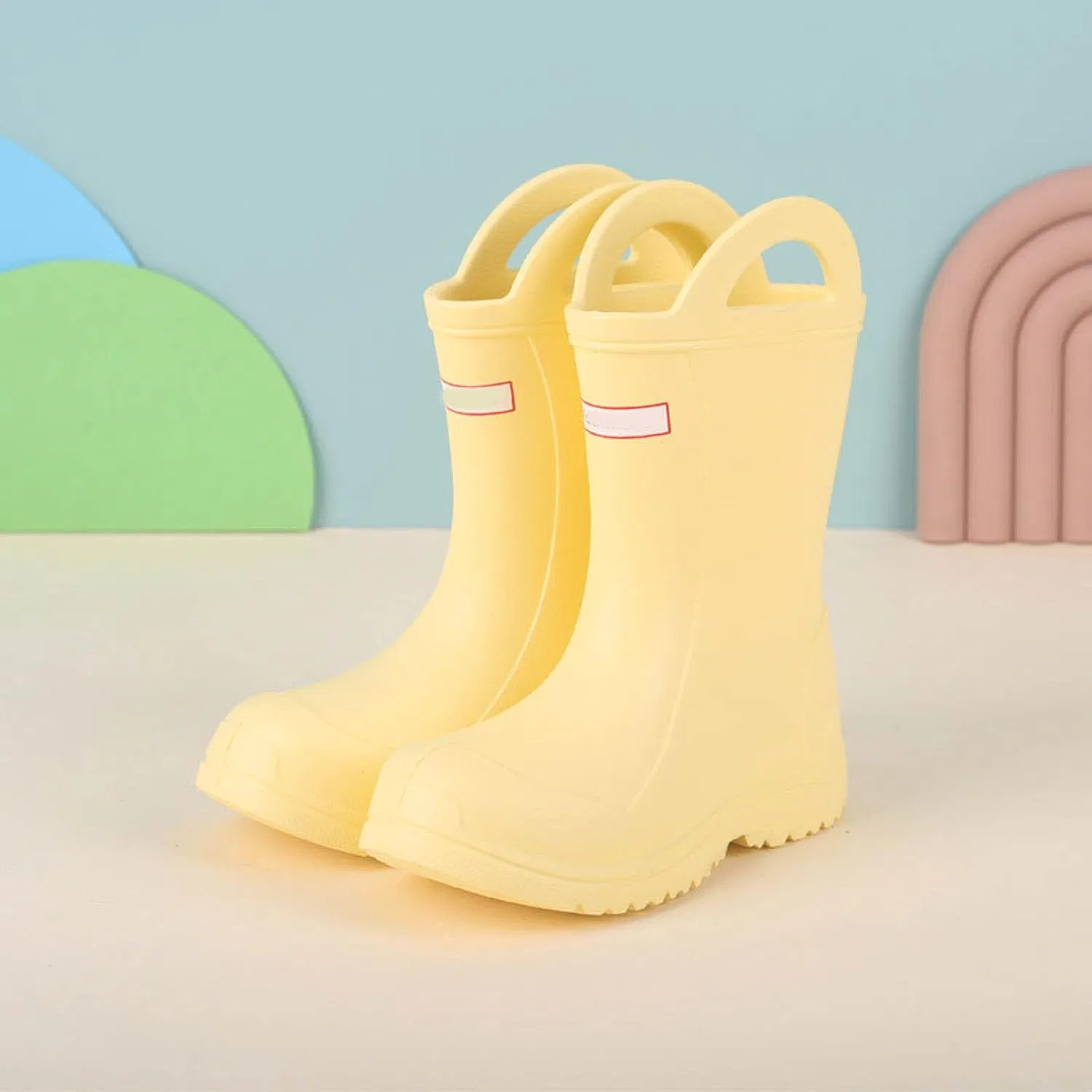 Детские сапоги дождевые с ручкой Rubber Waterproof Non-Slip, Yellow — фото 2