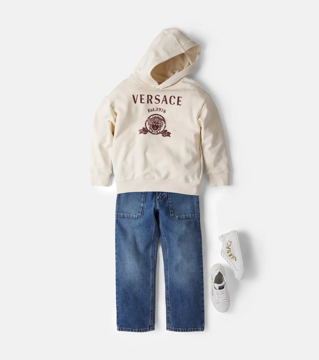 Худи хлопковое с капюшоном Versace Kids, белый — фото 2