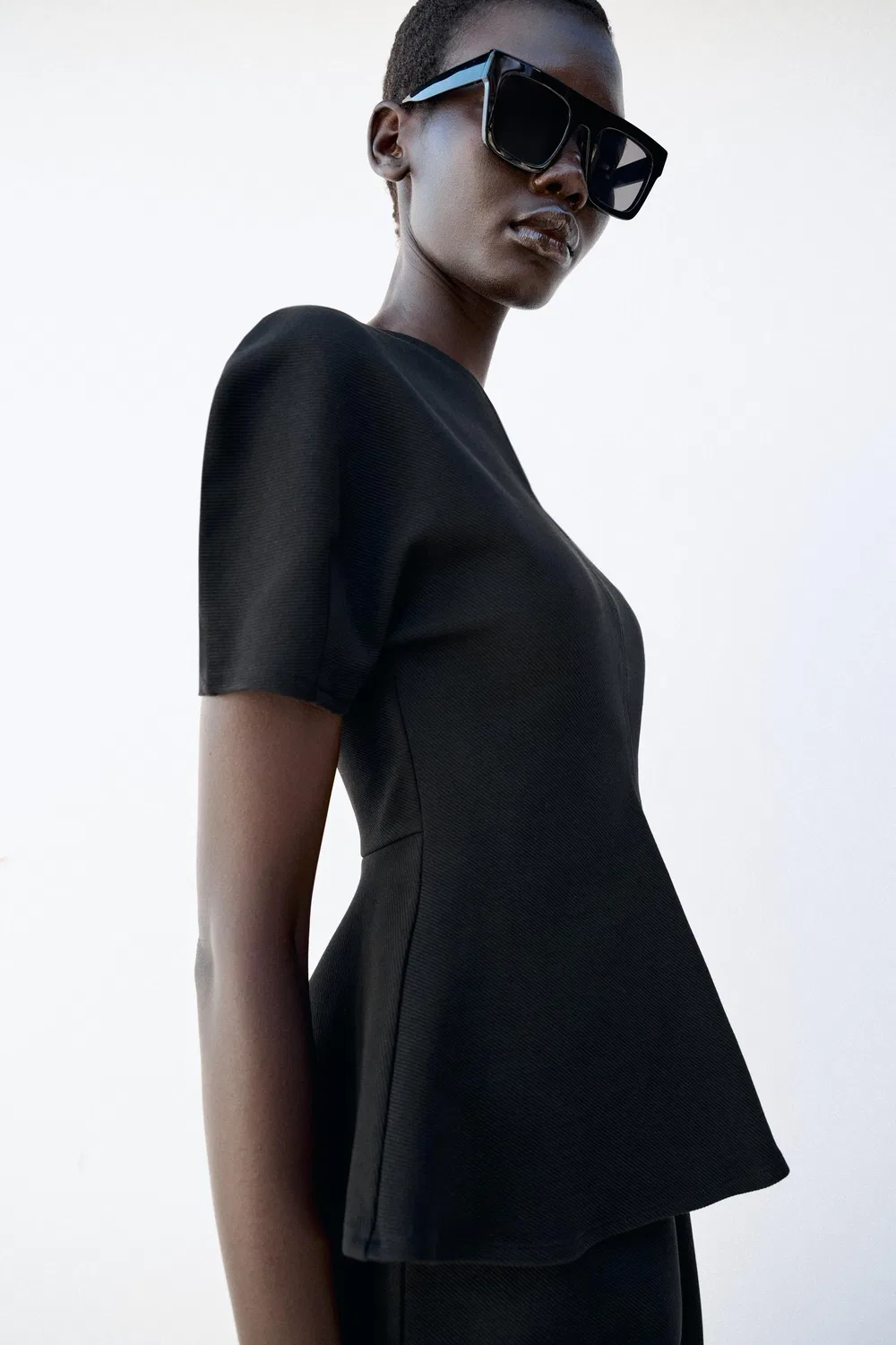 Топ с пышными рукавами и баской ZARA, Black — фото 3