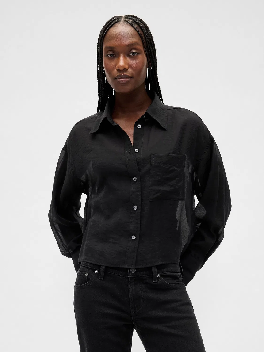 Рубашка Oversized Straight-Hem Crop Gap, черный