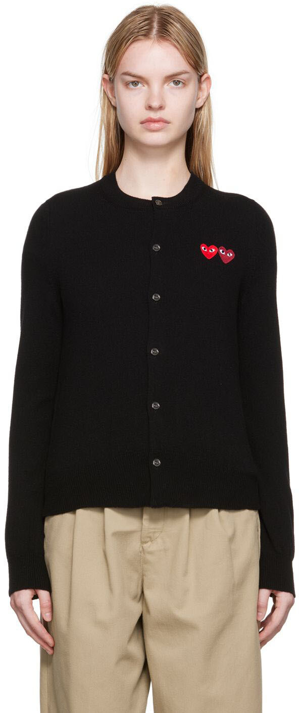 

Черный кардиган с двойной нашивкой-сердечком Comme des Garçons Play