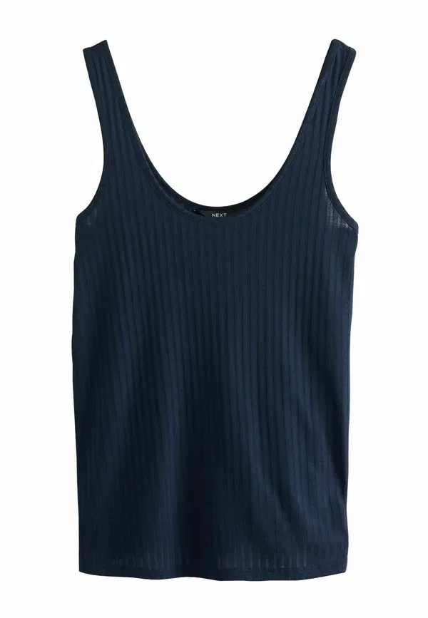 Топ-майка с V-образным вырезом, 2 шт, Strappy scoop neck slouch ribbed vest 2 pack, Next, Navy White, белый/темно-синий — фото 2