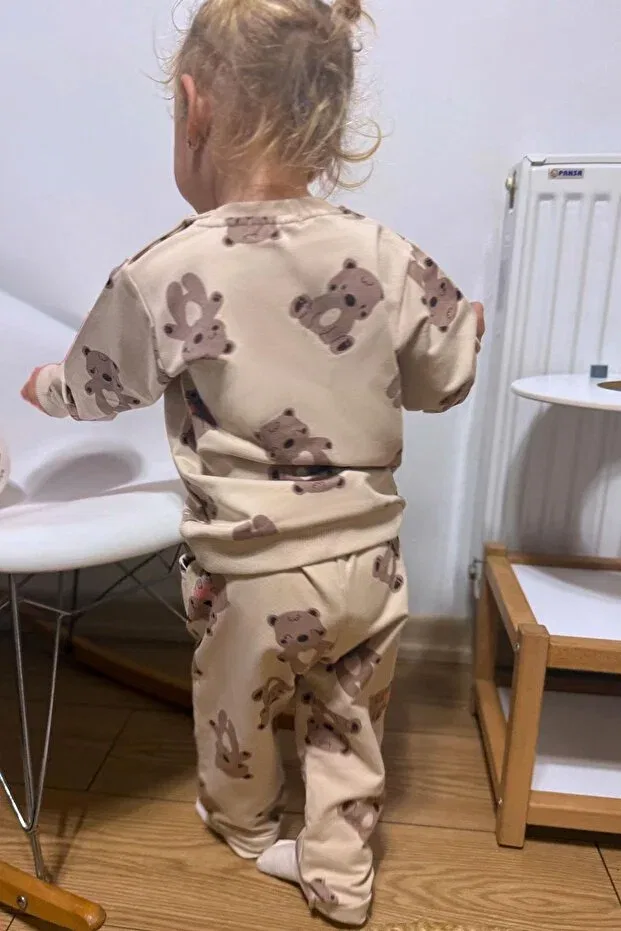 Детский спортивный костюм для девочек с принтом Happy Teddy Bear Breeze, Beige — фото 2