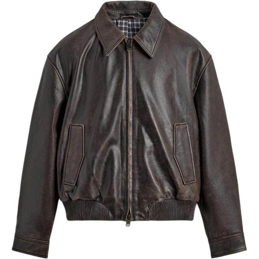 Мужская кожаная куртка New Year Leather Jacket ZARA, Brown