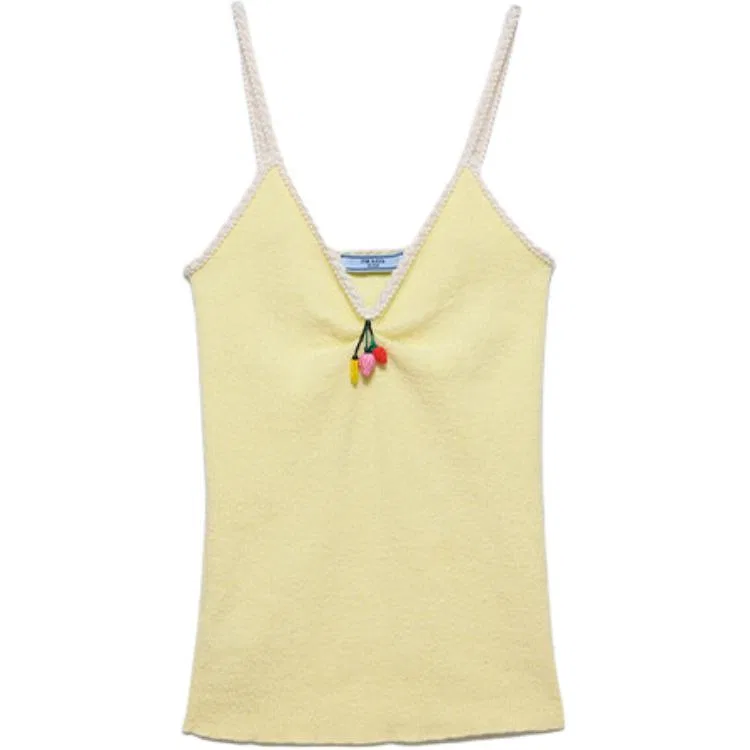Женский топ без рукавов с V-образным вырезом Pink Yellow PRADA