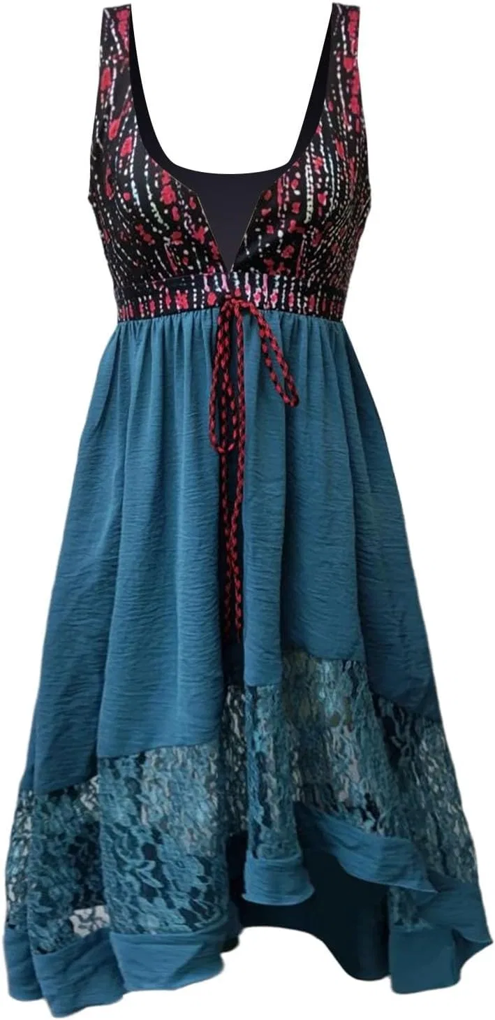 Женское мини-платье с глубоким V-образным вырезом Boho Western, Green — фото 3