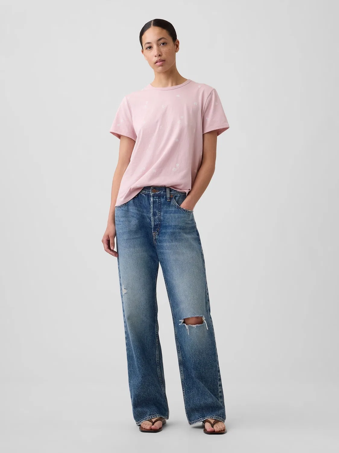 Футболка с круглым вырезом, Pink Floral Gap, розовый — фото 4
