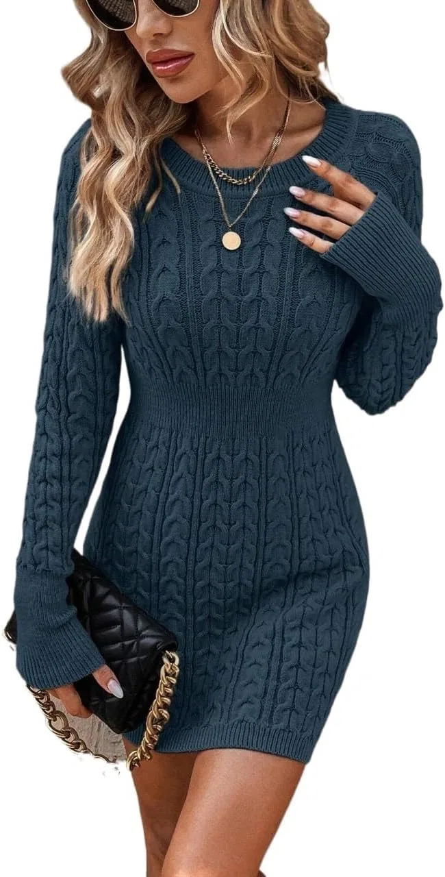 Женское кашемировое платье-свитер с круглым вырезом, Navy Blue