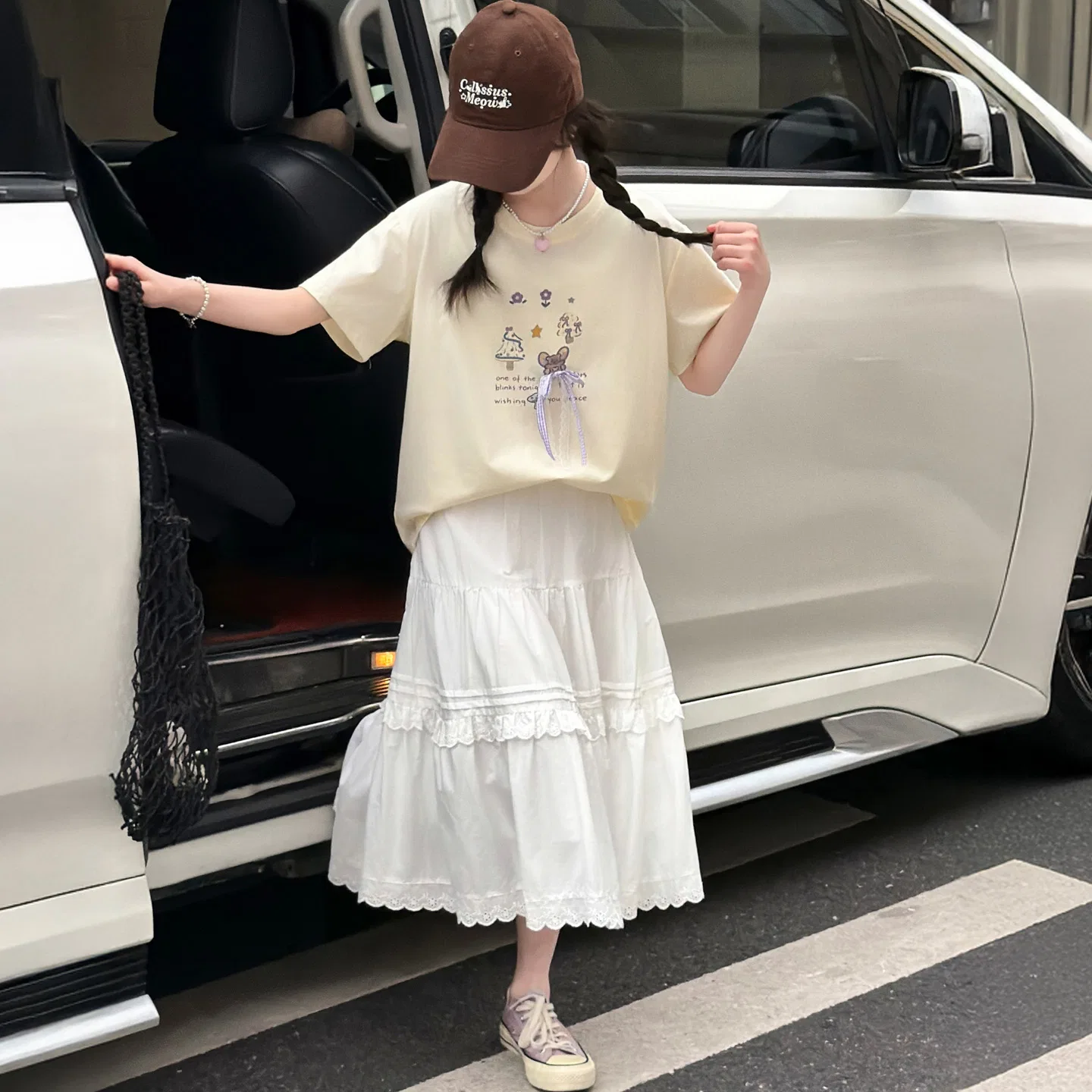 Детский комплект для девочек из футболки и юбки Yellow T-Shirt+White Skirt YALU — фото 4
