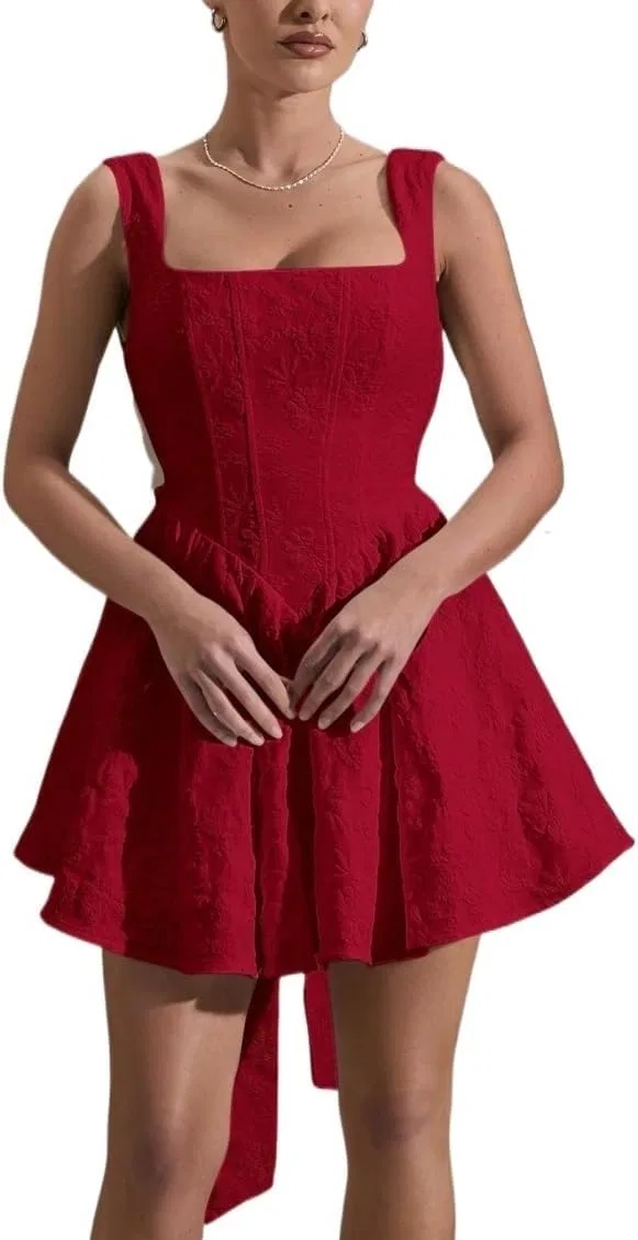 Женское повседневное мини-платье с бантом A-line, Red