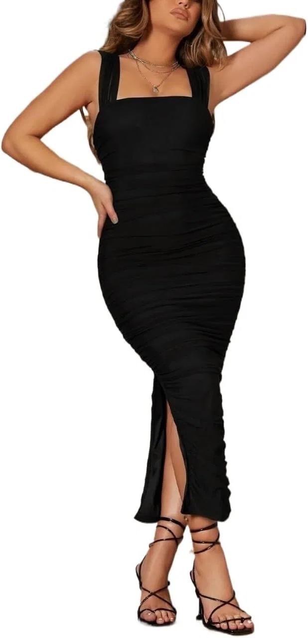 Женское облегающее платье с открытой спиной Square Neck, Black