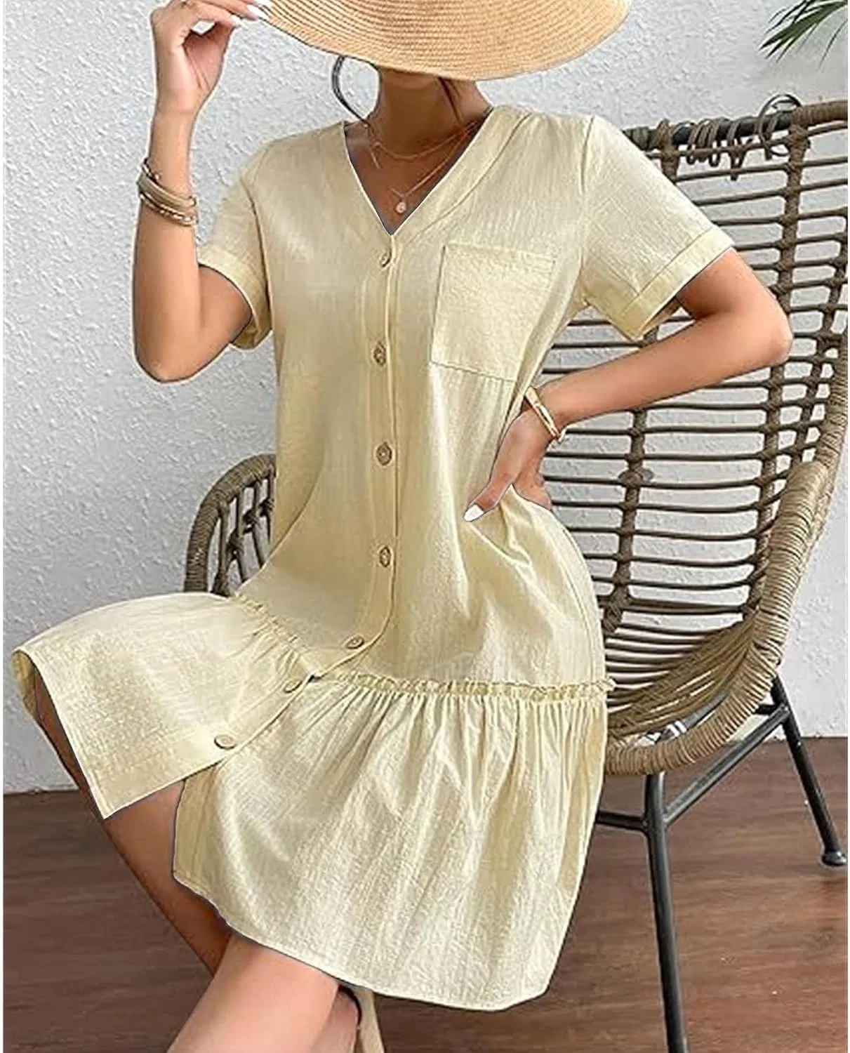 Женское платье с рюшами на подоле Cotton Linen, Beige — фото 3