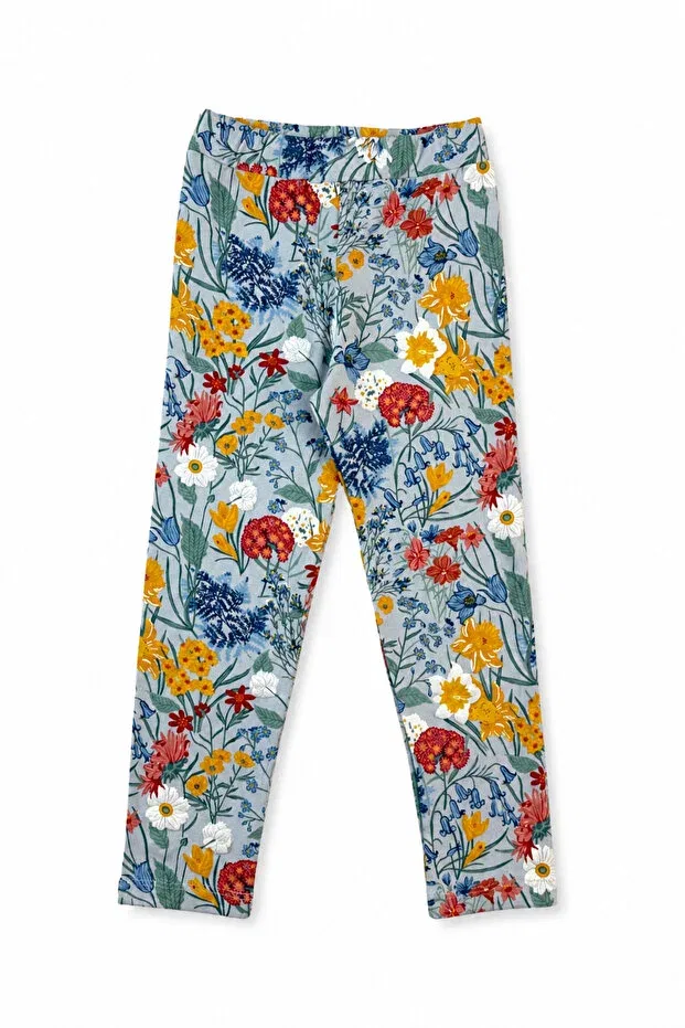 Детские леггинсы для девочек с принтом Dolce Destino, Light Blue Floral — фото 2