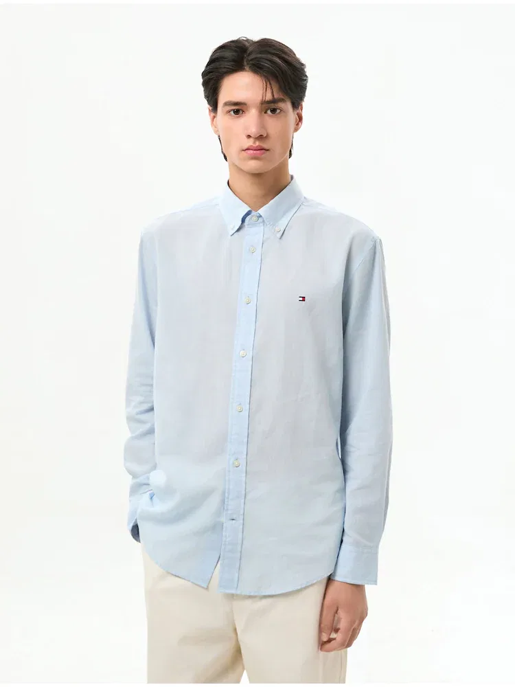 Рубашка с длинным рукавом, Regular Fit, LINEN BLEND REGULAR BUTTON DOWN SHIRT TOMMY HILFIGER, Sky Blue