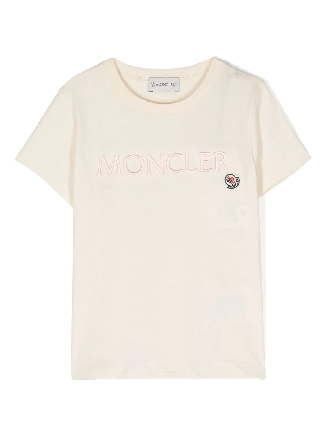 Футболка с вышитым логотипом из хлопка Moncler, светло-бежевый