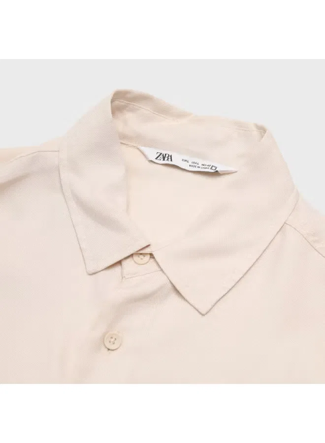 Рубашка с длинным рукавом из лиоцелла Zara, светло-абрикосовый — фото 4