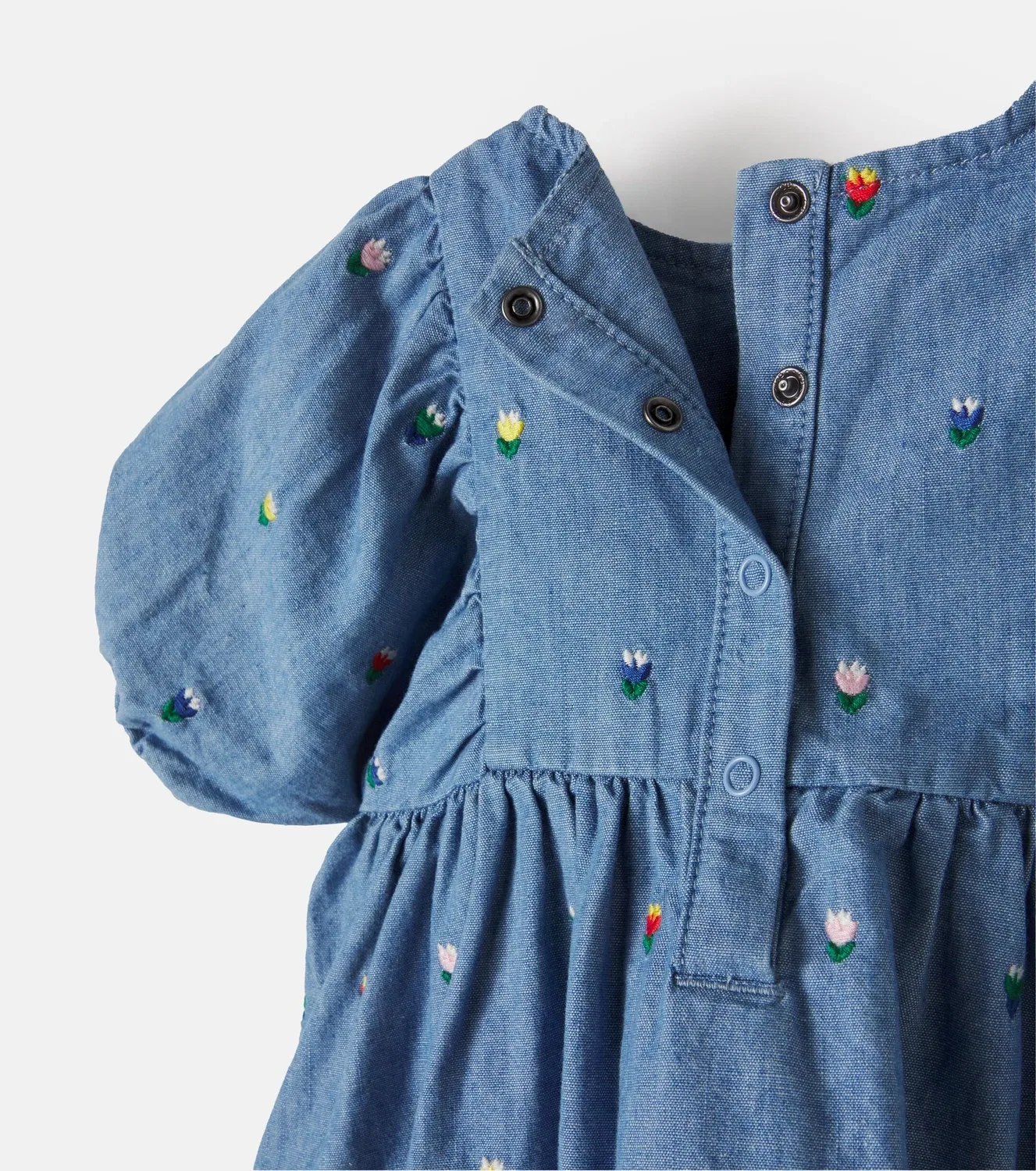 Детское джинсовое платье с вышивкой и рукавами-фонариками Stella McCartney Kids, синий — фото 4