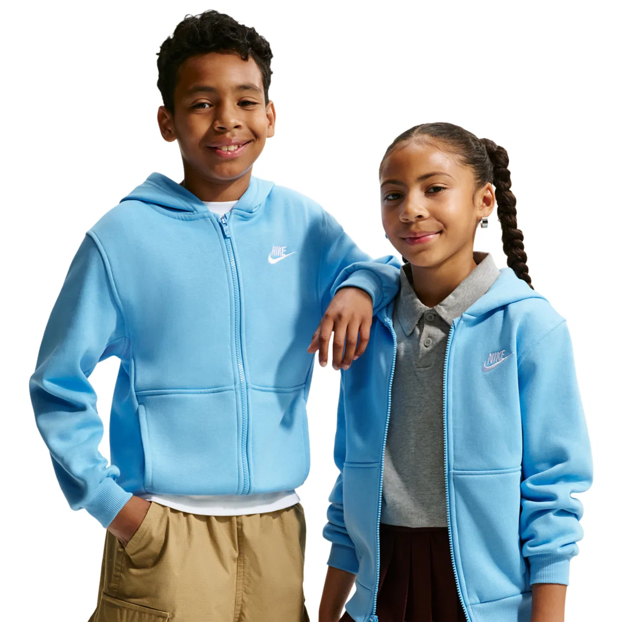 Детское худи для мальчиков с флисом Nike NSW Club Fleece Full-Zip LBR, Football Blue/White