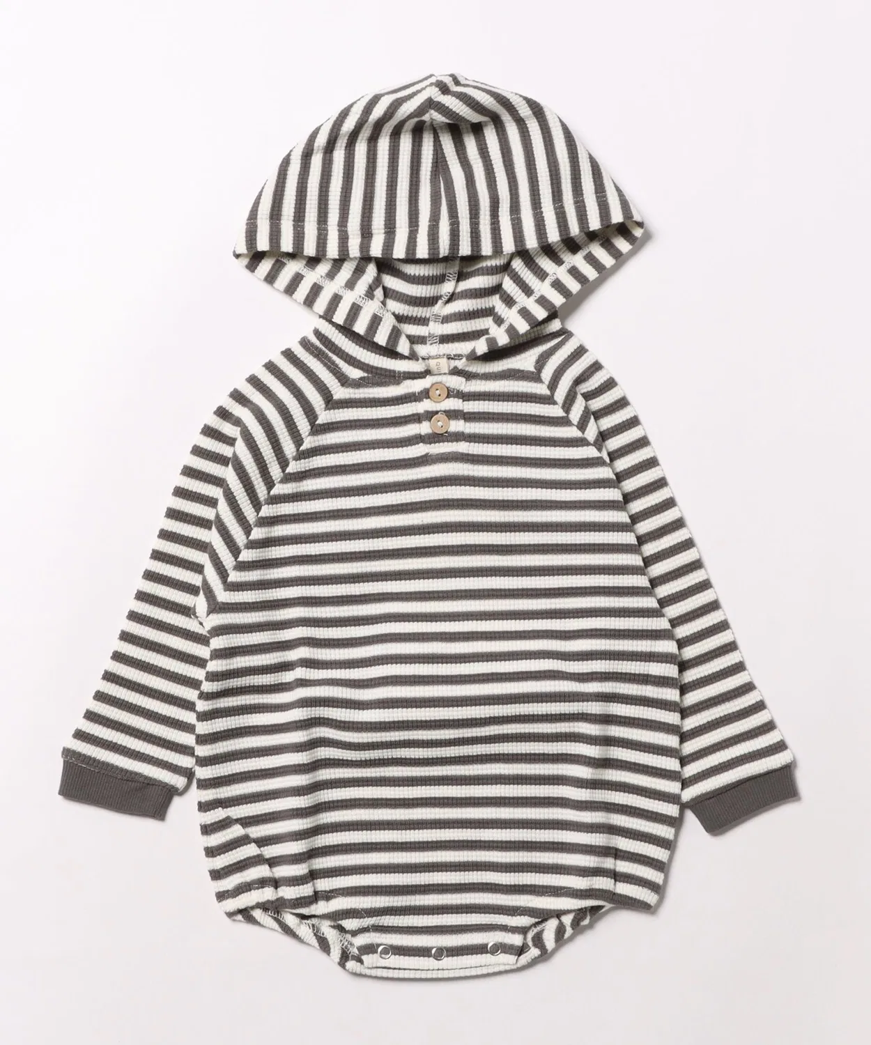 Детский комбинезон-боди с капюшоном, длинным рукавом, хлопковый, WAFFLE HOODED BUBBLE ROMPER Quincy Mae, Charcoal Stripe