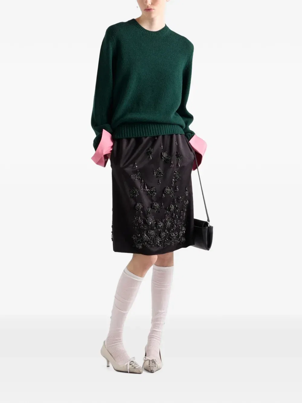 Атласная юбка с вышивкой Prada, черный — фото 2