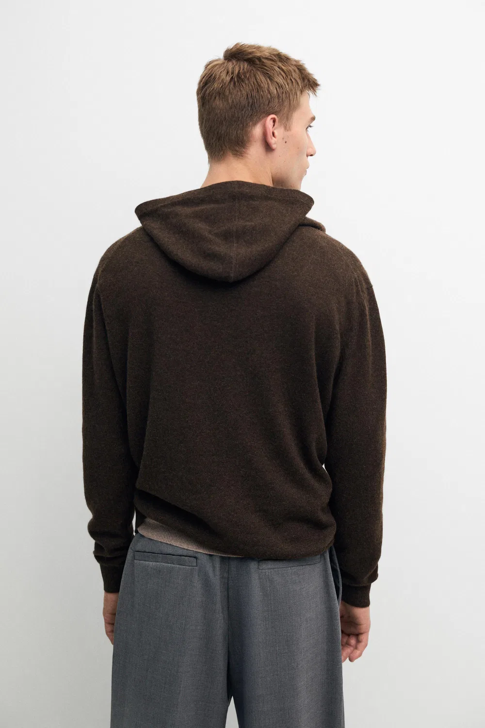 Кардиган Massimo Dutti 100% Cashmere Hooded Knit, коричневый меланж — фото 4