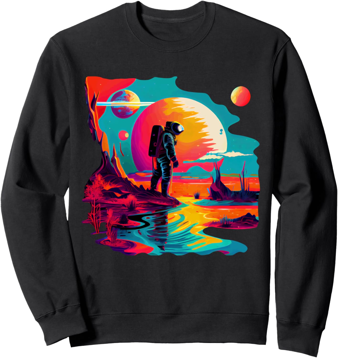 

Толстовка с изображением космонавта и яркого инопланетного заката Cosmic Exploration Dreamscape Visionary, черный