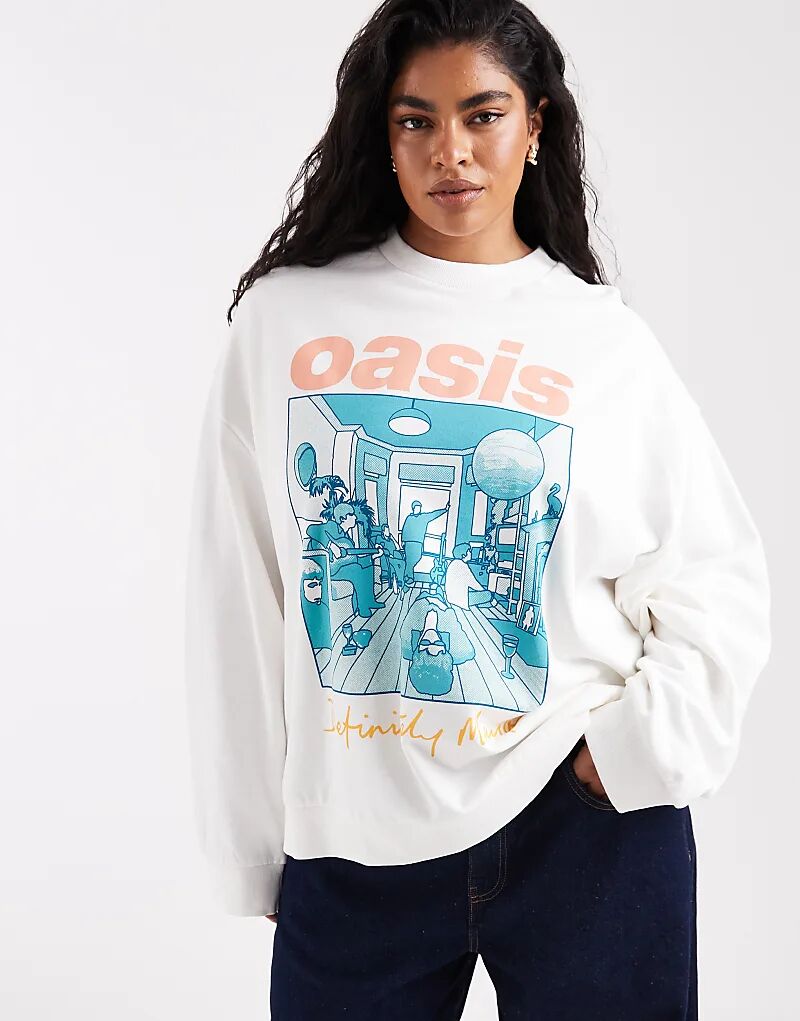 

Свободный свитшот ASOS DESIGN Curve с лицензионным принтом Oasis в кремовом цвете