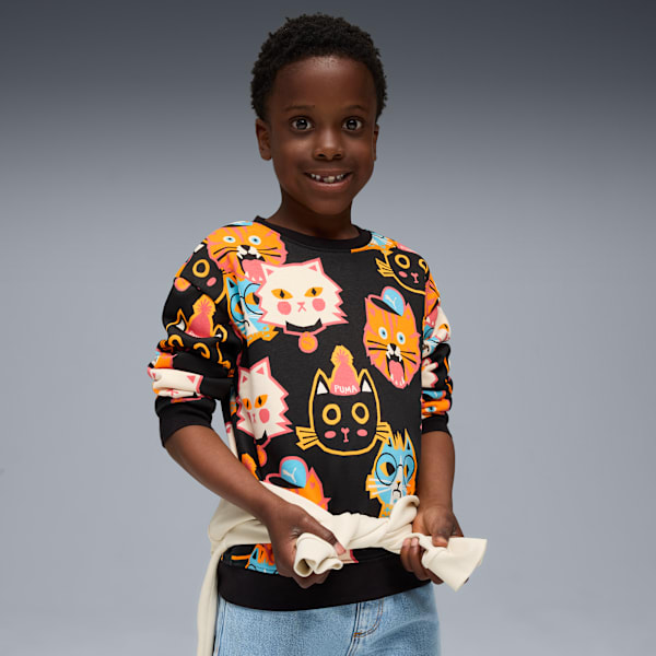 

Детская толстовка с круглым вырезом и узором Moody Cat Puma, черный