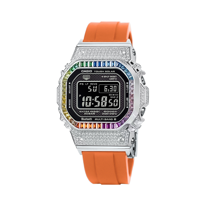 

Часы Casio G-Shock Full Metal GMW-B5000 Series, ремешок смола, арт. GMW-B5000-1, оранжевый/черный/радужный