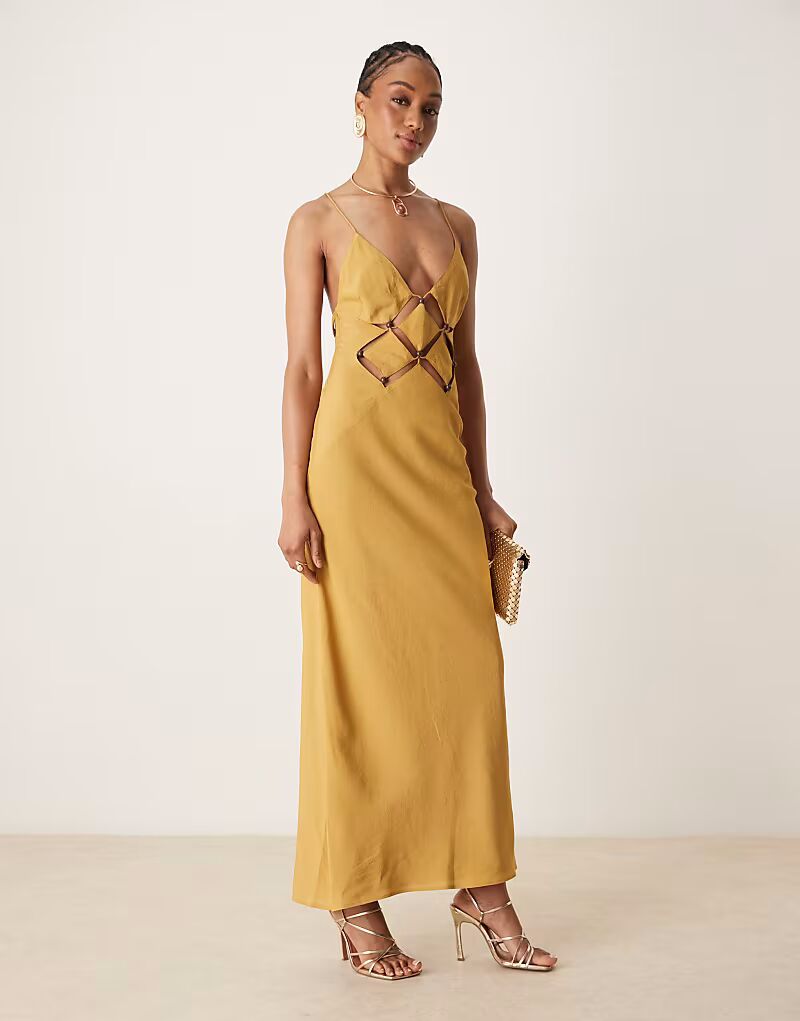 

ASOS DESIGN Длинное платье-рубашка с вырезами и отделкой бисером золотого цвета ASOS Tall