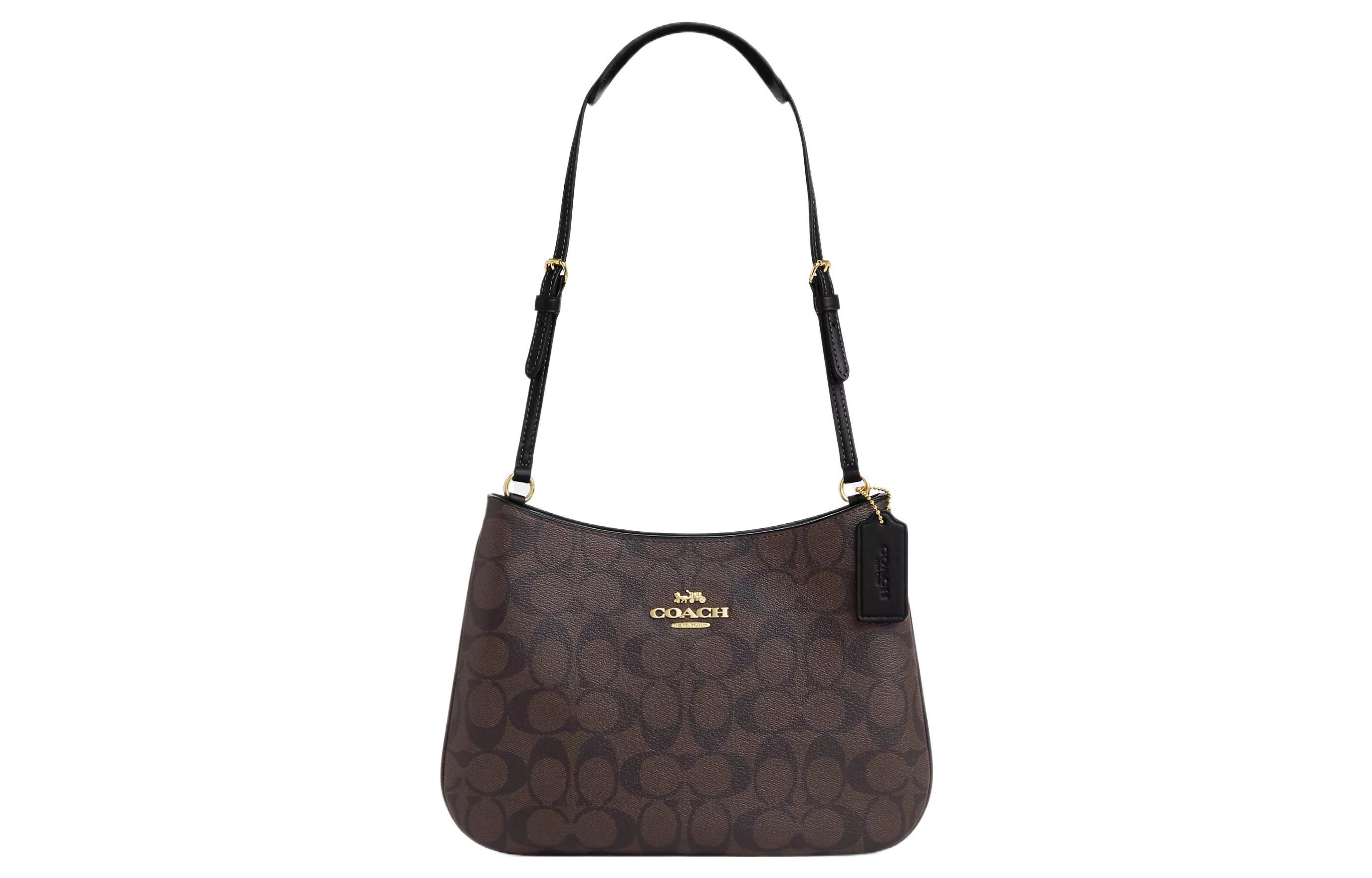 

COACH Сумка через плечо среднего размера из ткани с кожаными деталями женская кофейная