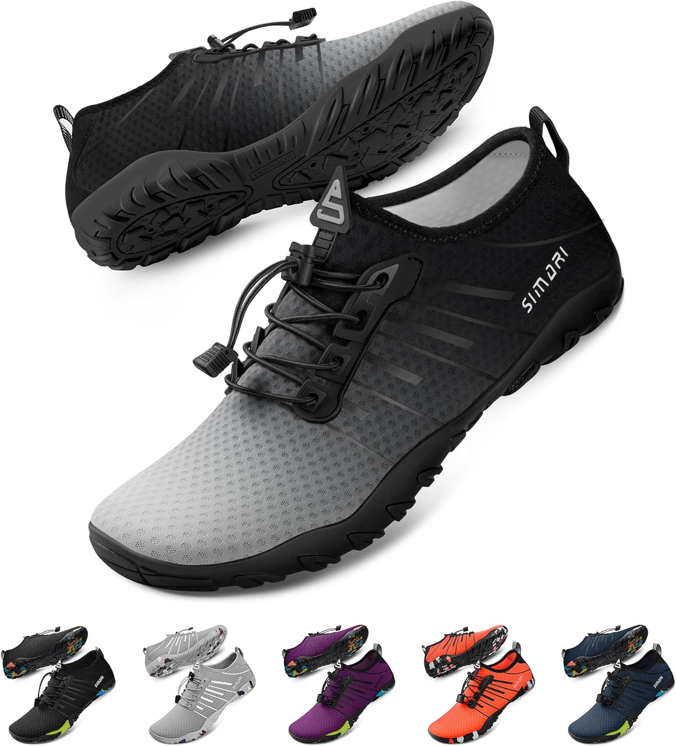 

Водные туфли SIMARI для женщин и мужчин - Босоножки с быстрым высыханием, Легкие плавательные тапочки для серфинга, плавания, пляжного спорта, каякинга, дайвинга, Противоскользящий дизайн, черный