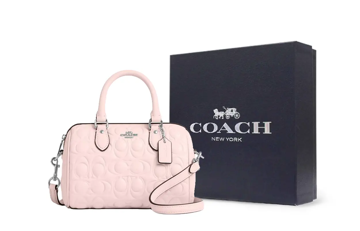 

COACH Сумка через плечо гладкая кожаная миниатюрная женская серебристая и розовая