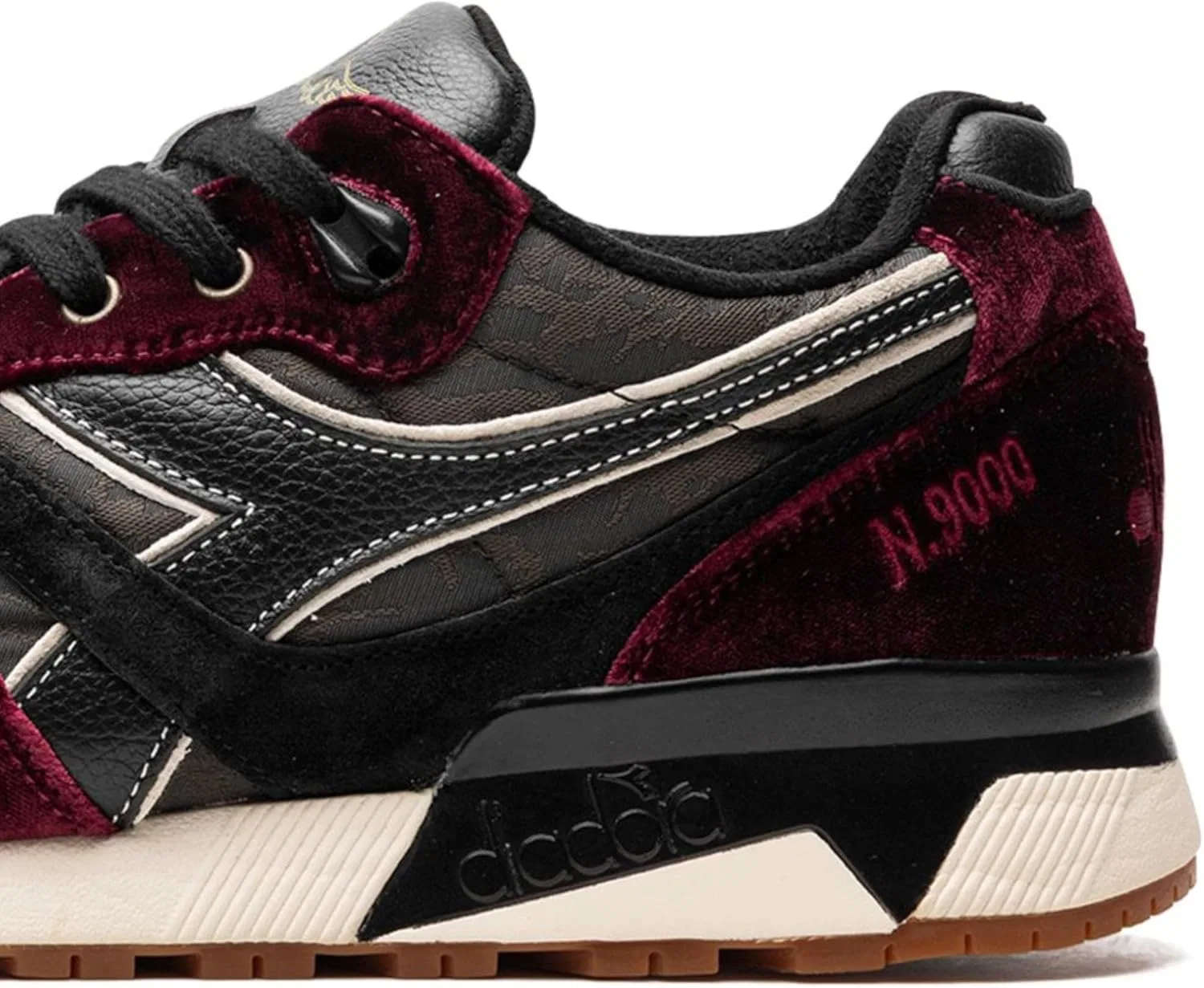Мужские кожаные кроссовки Diadora Limited Edition N9000 винного цвета, Black — фото 3