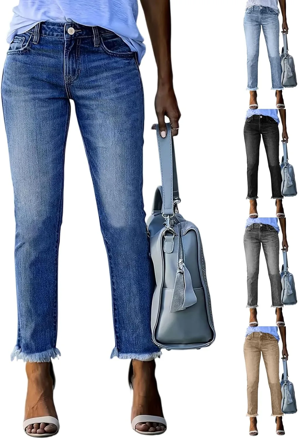 

Прямые джинсы для женщин с бахромой по низу, slim fit, high waisted hayudier