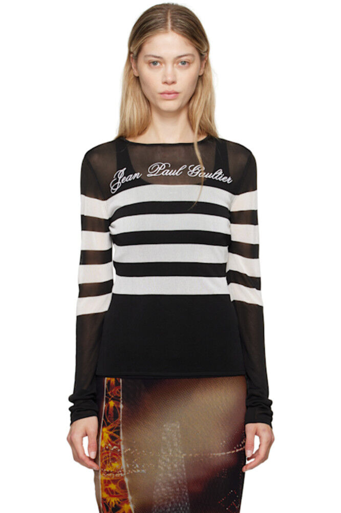 

Черно-белая футболка с длинным рукавом «The Knit Signature Marinière» Jean Paul Gaultier
