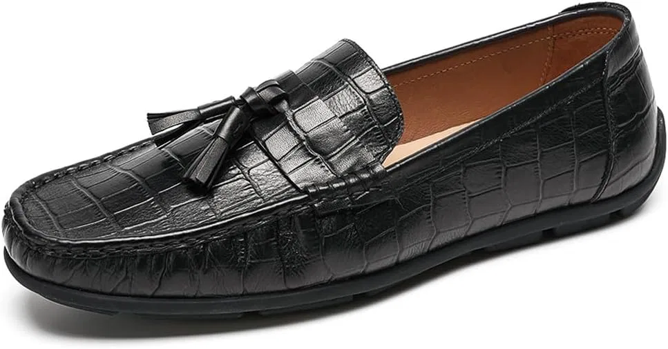 Лоферы кожаные Driving Shoes с кисточками Black FIAVOM