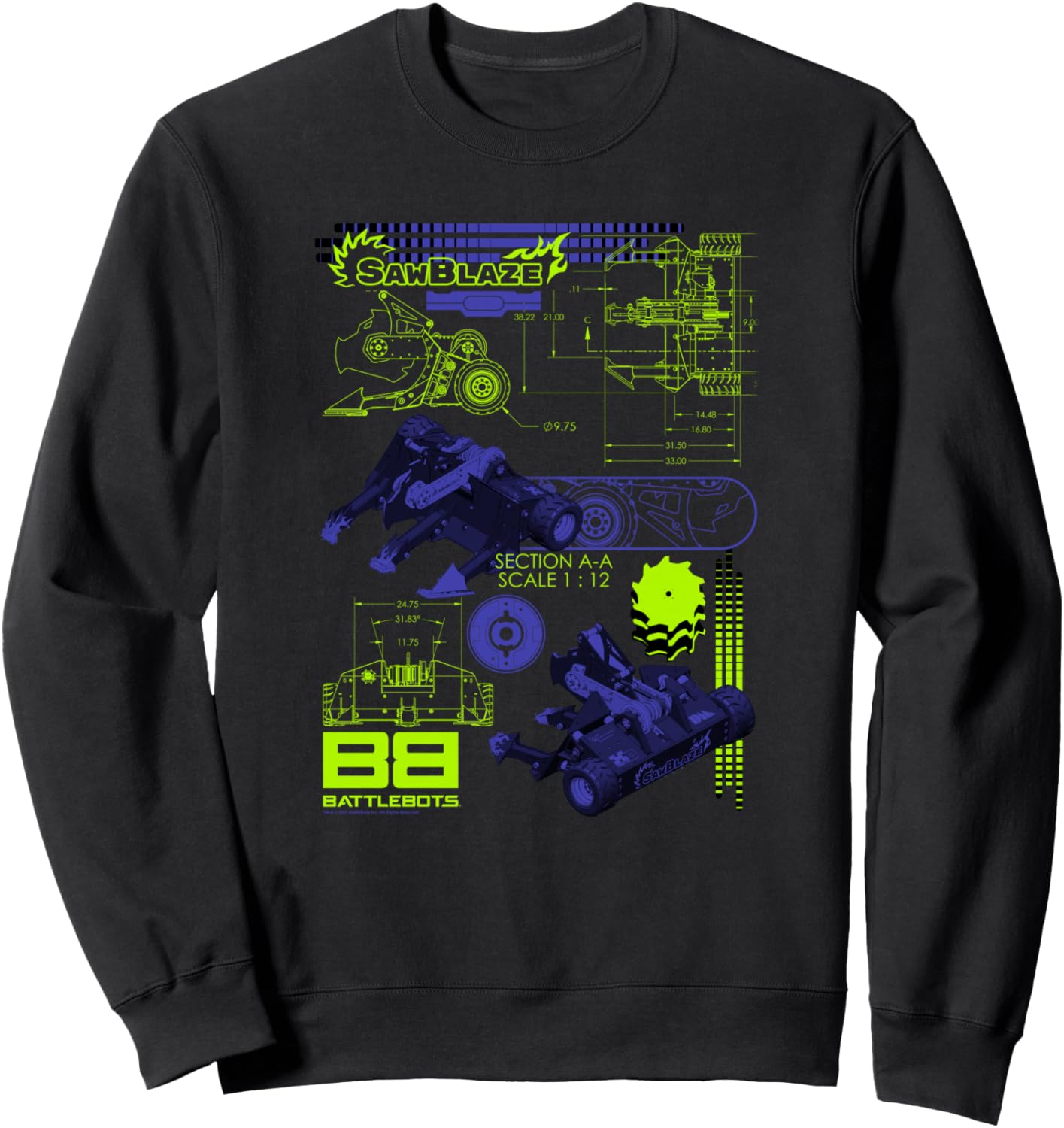 

Толстовка с изображением боевых схем BattleBots SawBlaze, черный