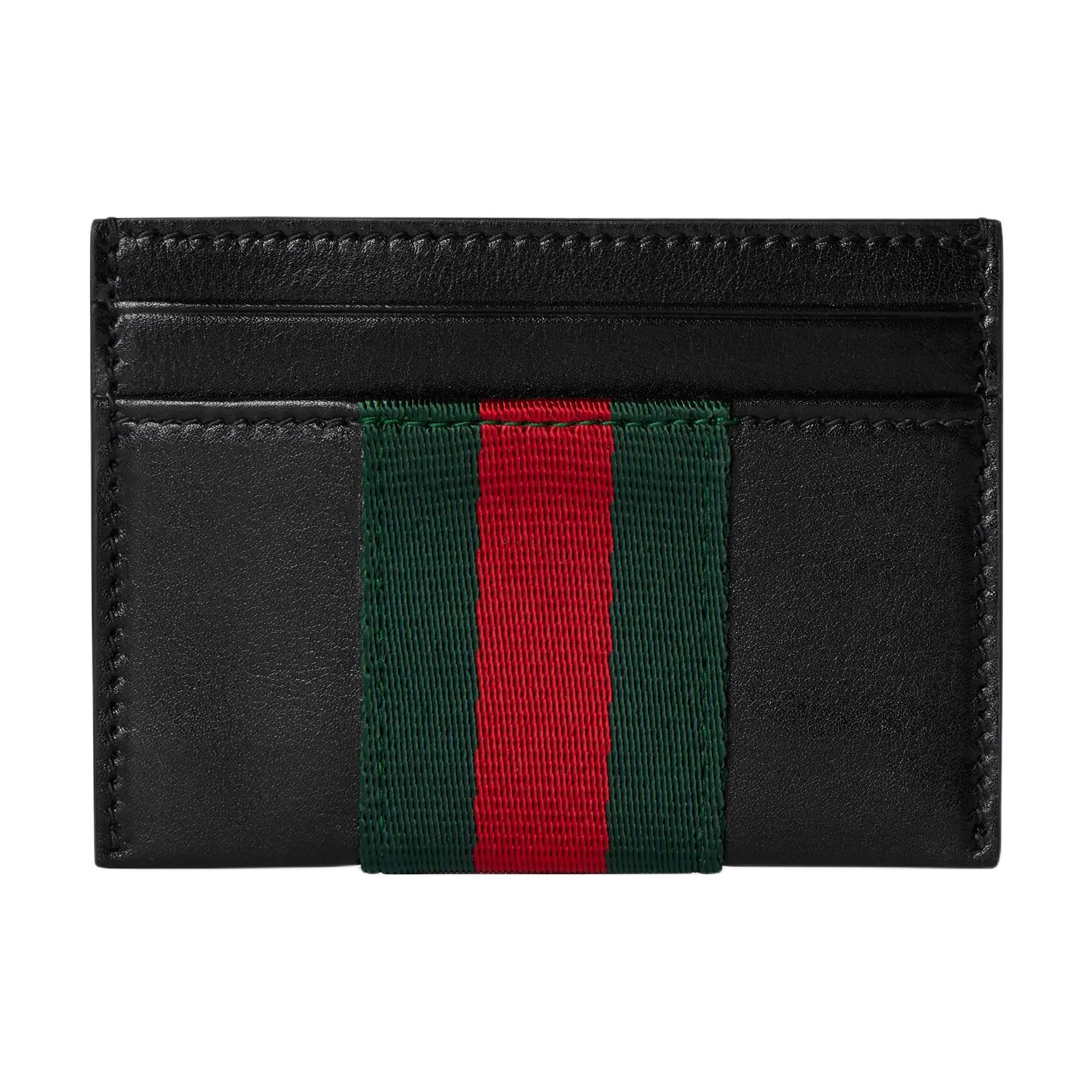 GUCCI Владелец карт TrademarkWeb из мягкой кожи для мужчин, черный — фото 3