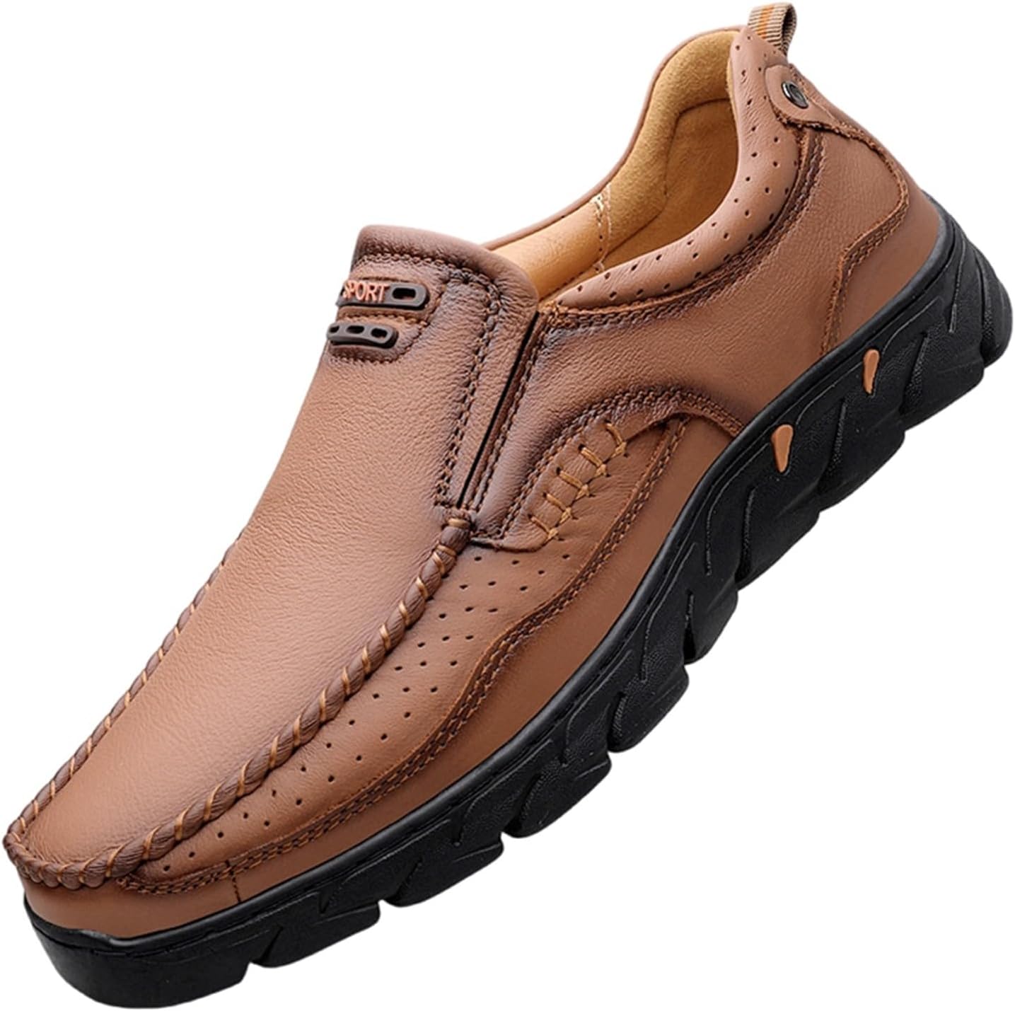 

Мужские лоферы SywzXxfybz, кожаные, без шнурков, повседневные, удобные для работы, офиса, прогулок и повседневной носки Sywzx&Xfybz, коричневый