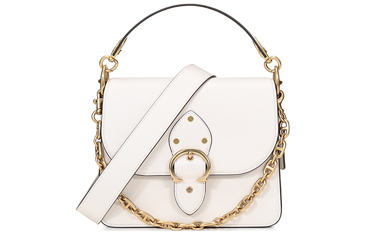 

Кожаная сумка через плечо среднего размера розово-белая COACH