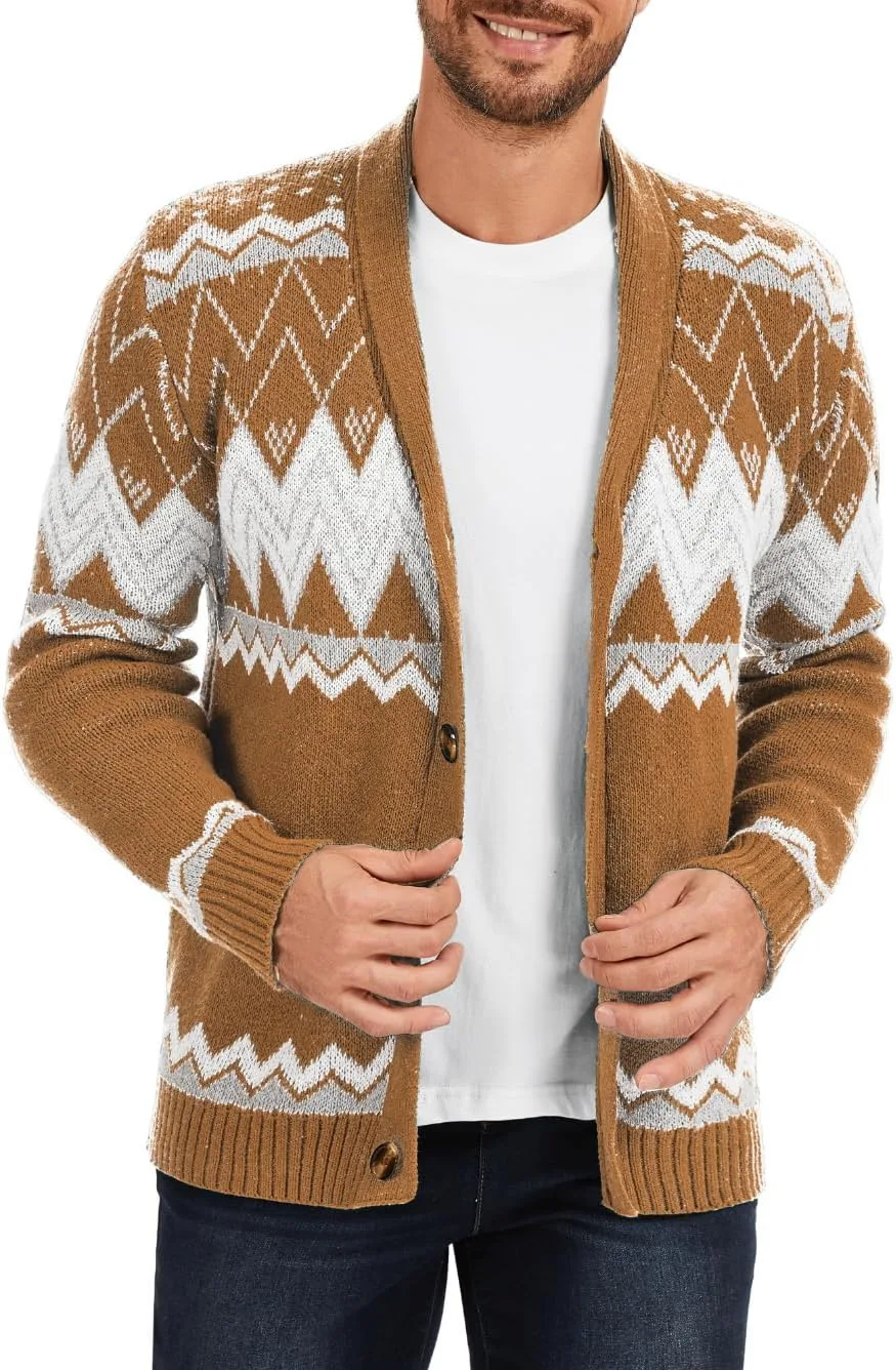 

Мужской кардиган с шалькой и геометрическим узором ChiaoLezhee