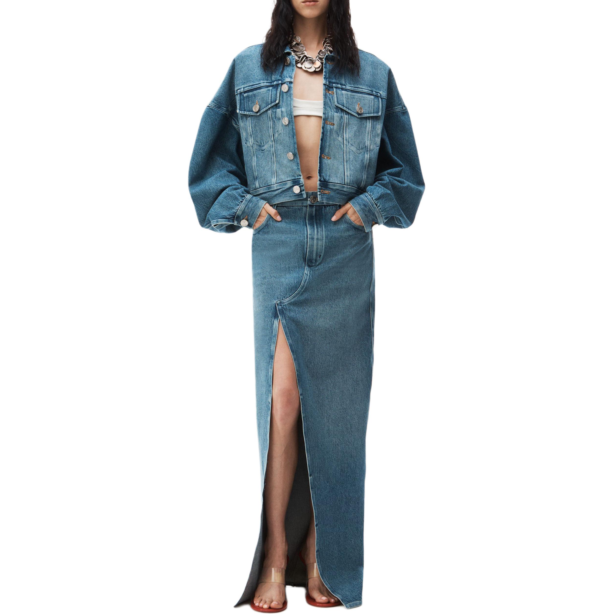 Alexander Wang Джинсовая куртка в стиле грузовика с простроченными швами, Blue — фото 4